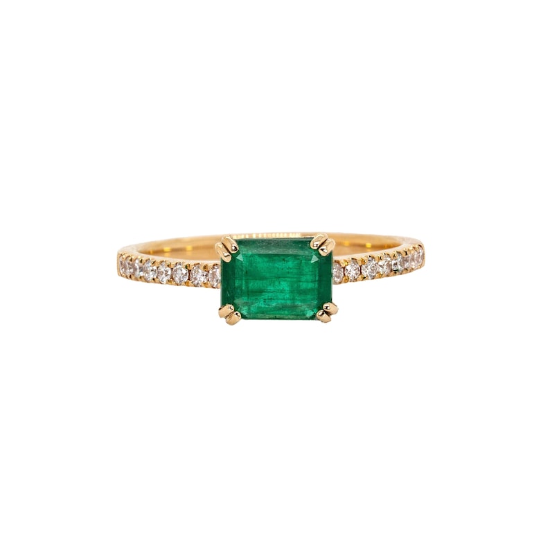 2.2cts Colombian Emerald Ring W Pave Diamond Shank in 14k Solid Gold | Em 7x5mm