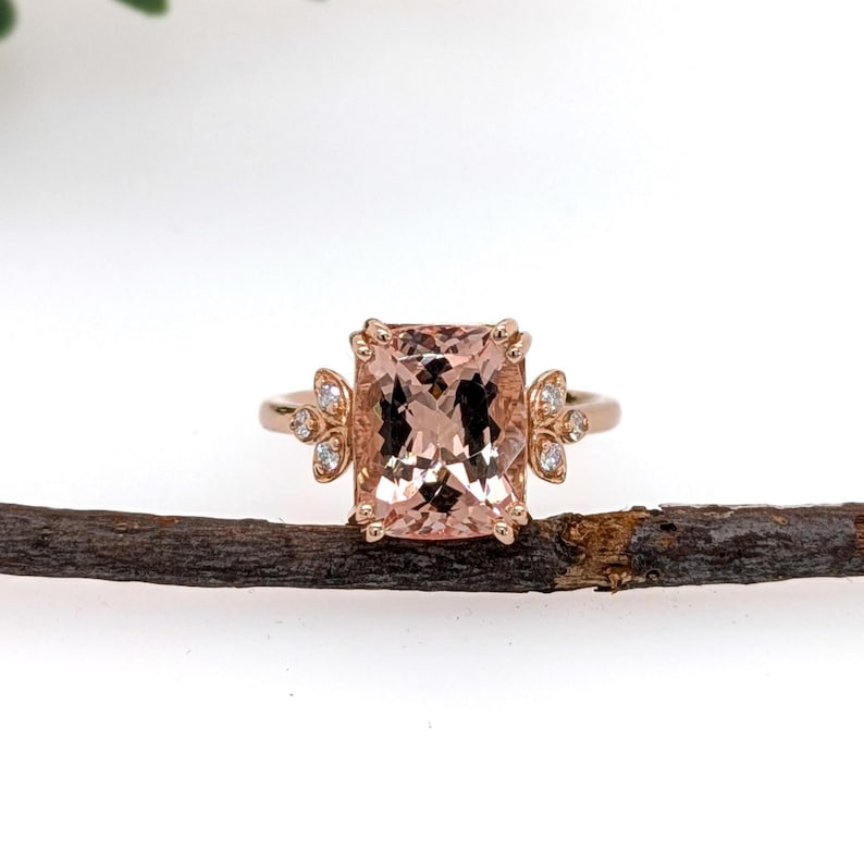 4.15cts Cor De Rosa Morganite Ring W Natural Diamond Accents in 14k Solid Gold