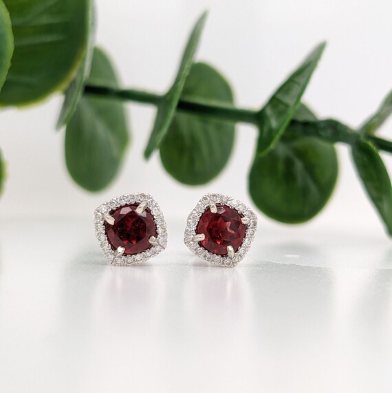 14k White Gold 5mm Cushion Gemstone and Diamond Halo Earrings 14k White Gold 5mm Cushion Gemstone and Diamond Halo Earrings