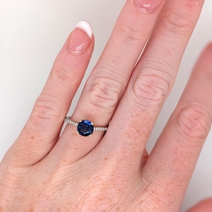 Classic Blue Sapphire Ring w Natural Earth Mined Diamonds in Solid 14k Gold | Round 6.5mm | September Birthstone | Customizable