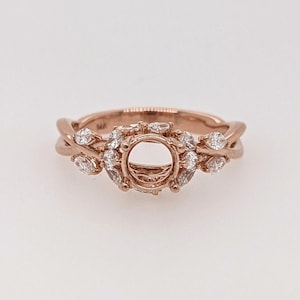 Nature Inspired Engagement Ring Setting w Natural Diamond Accents in 14K Gold || Round Cut 7mm || Engagement Ring || Custom || Vine Ring ||