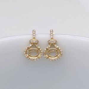 East West Dangle Drop Earrings Semi Mount w Natural Diamond Accents in 14k Solid Gold | Oval 7x5mm 8x6mm | Rose, White, Yellow |Customizable