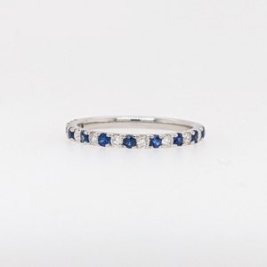 Ceylon Sapphire & Diamond Stackable Band in Solid 14k White Gold || Round 1.8mm || Straight band || Earth Mined || Customizable