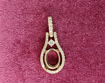 Delicate Necklace Pendant Setting in 14K Gold with Diamond Halo | Oval Shape Semi Mount | Push Present | Custom Jewelry