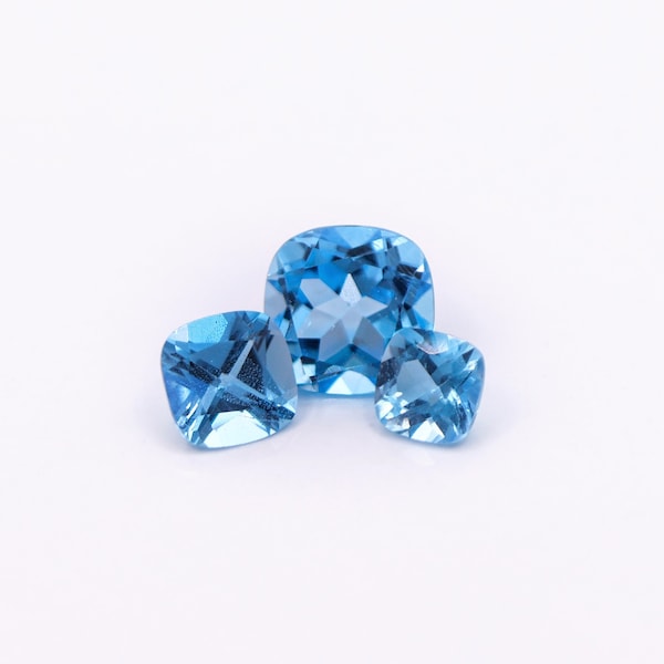 Swiss Blue Topaz Natural Gemstone ||| Cushion Cut| 5, 6, 8mm || December Birthstone || Swiss Topaz || Loose Gemstone || Customize ||