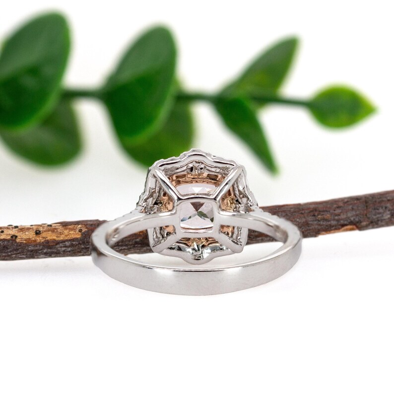 Cor De Rosa Morganite Double Diamond Halo Ring in Solid 14k White Gold | Cu 6mm