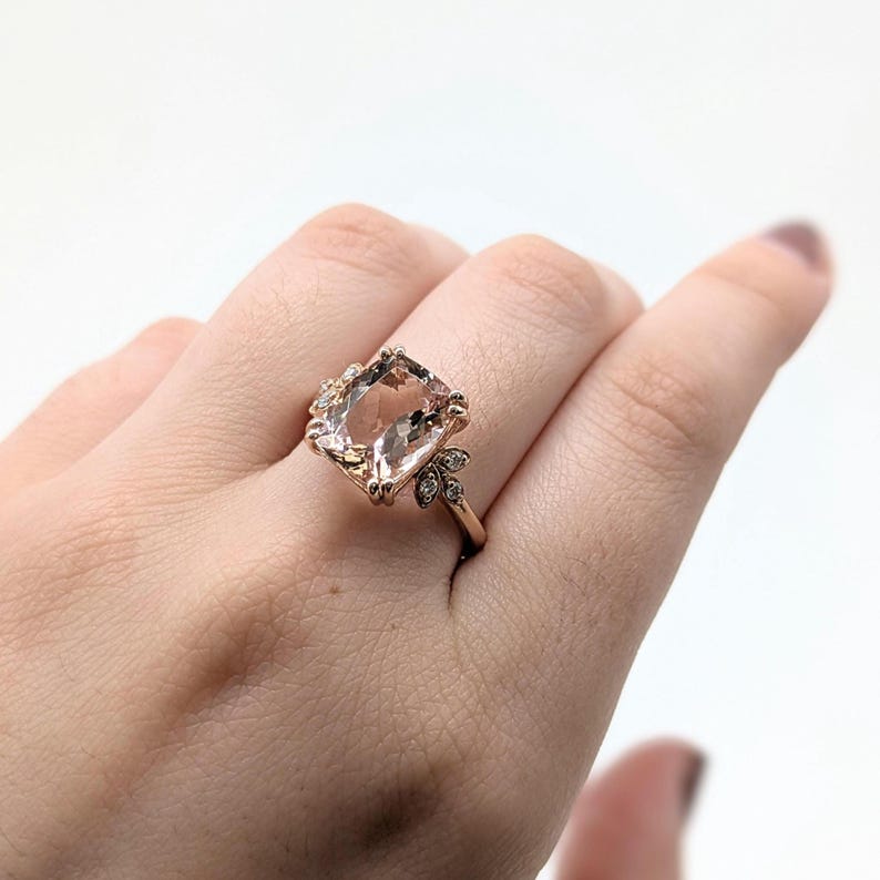 4.15cts Cor De Rosa Morganite Ring W Natural Diamond Accents in 14k Solid Gold