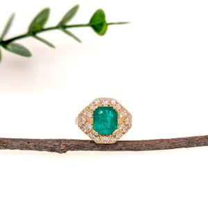 Gia Certified 2.0cts Colombian Emerald Diamond Ring in 14k Gold | Emerald Cut 9x7mm