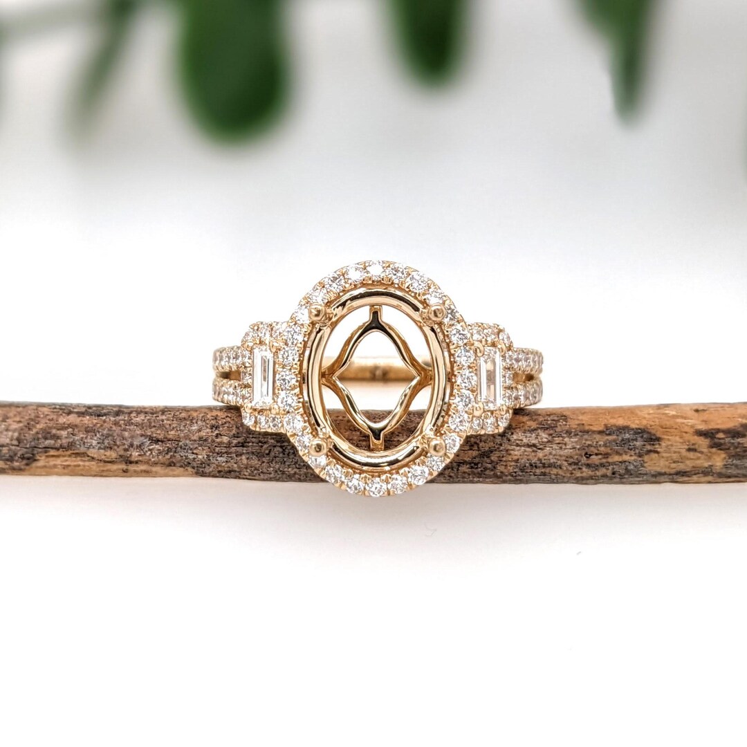 Art Deco Ring Setting: Natural Diamonds, 14K Solid Gold, Customizable ...