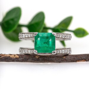 2.3cts Colombian Emerald Ring W Natural Diamonds and Blue Diamonds in 14k Gold