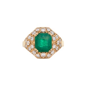 Gia Certified 2.0cts Colombian Emerald Diamond Ring in 14k Gold | Emerald Cut 9x7mm image 1