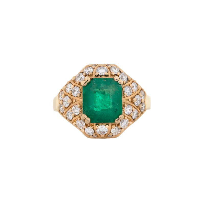 Gia Certified 2.0cts Colombian Emerald Diamond Ring in 14k Gold | Emerald Cut 9x7mm image 1