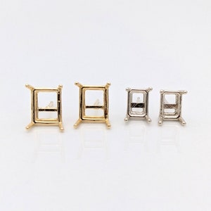 Push Back Mounting 14k Gold Emerald Cut Solitaire Stud Earring Findings | Choose Your Faceted Gemstone
