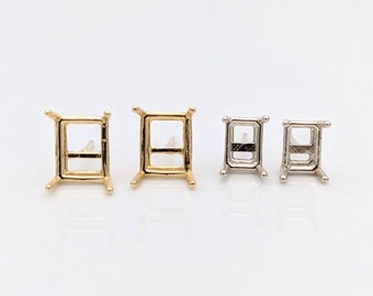 Emerald Cut, Long Cushion, Radiant cut : Earring Settings for Studs in Solid 14k Gold | 6x4 7x5 8x6 9x7 10x8 | Screw backs Push Backs |