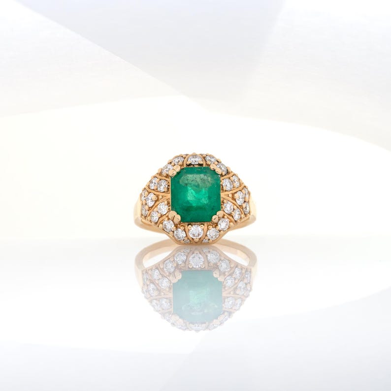 Gia Certified 2.0cts Colombian Emerald Diamond Ring in 14k Gold | Emerald Cut 9x7mm image 4