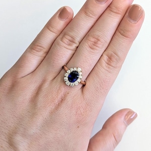 1.75ct Ceylon Sapphire Ring With Natural Diamond Halo in 14k Solid Gold | Ov 8x6
