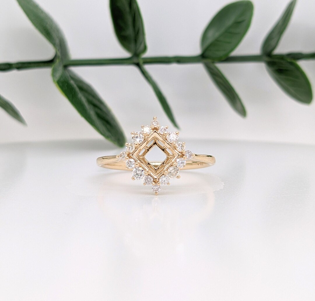 Art Deco Natural Diamonds Ring Setting: 14K Solid Gold, Handcrafted ...