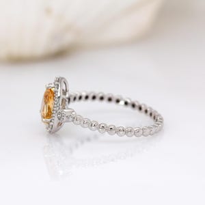 Brazilian Imperial Topaz Ring With Natural Diamond Halo in 14k Solid White Gold