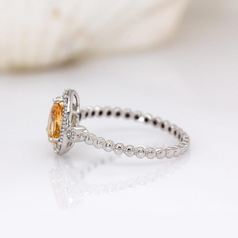 Brazilian Imperial Topaz Ring With Natural Diamond Halo in 14k Solid White Gold