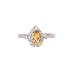 Brazilian Imperial Topaz Ring With Natural Diamond Halo in 14k Solid White Gold