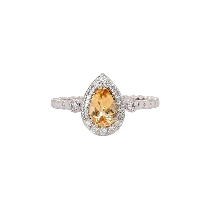 Brazilian Imperial Topaz Ring With Natural Diamond Halo in 14k Solid White Gold