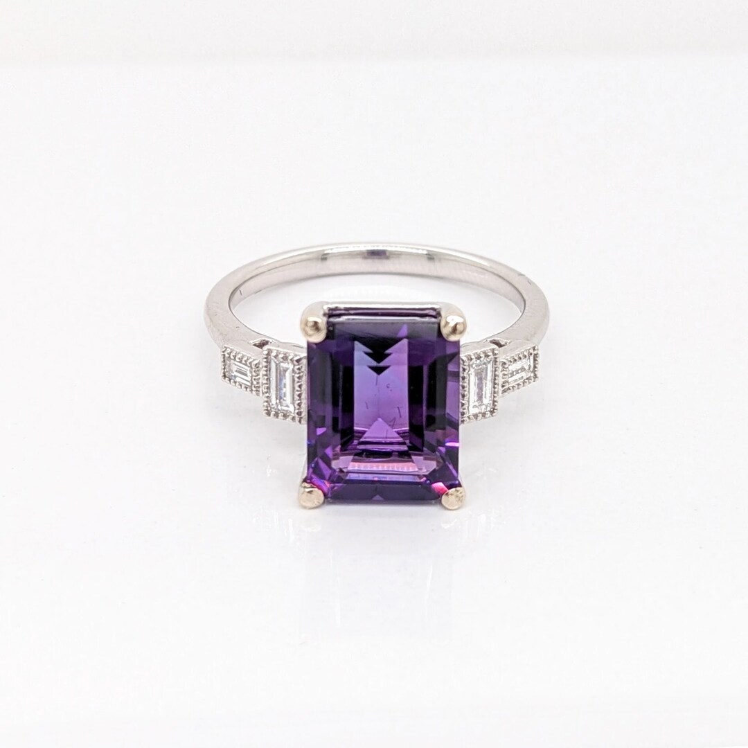 Deep Purple Amethyst Ring in Solid 14k White Gold W Natural Diamond ...