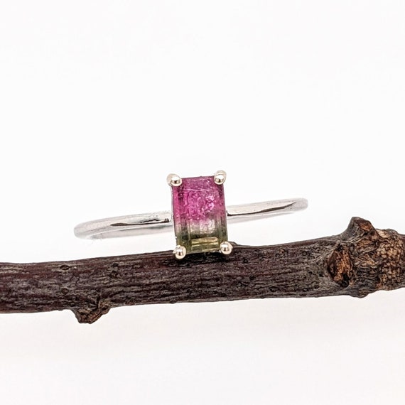 Bi-Color Tourmaline Solitaire Ring in Solid 14k W… - image 2