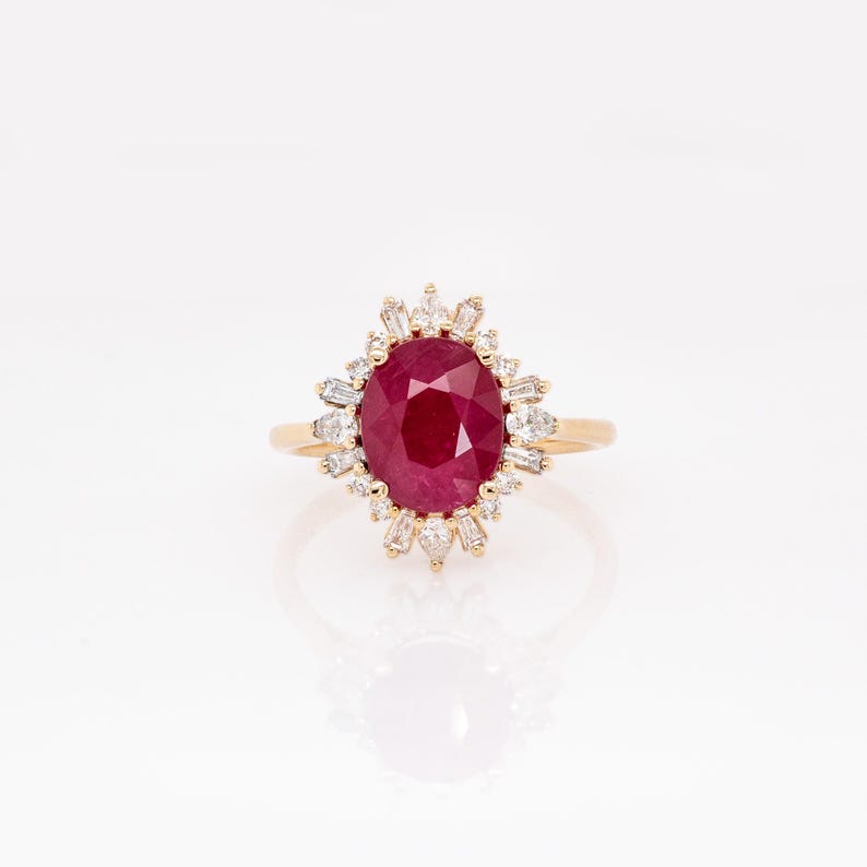 Heirloom Jewelry - 3.12cts Burma Ruby Ring w Earth Mined Diamonds in 14k Solid Gold | Oval Shaped | 10x8mm | Best For Anniversary Gift image 4