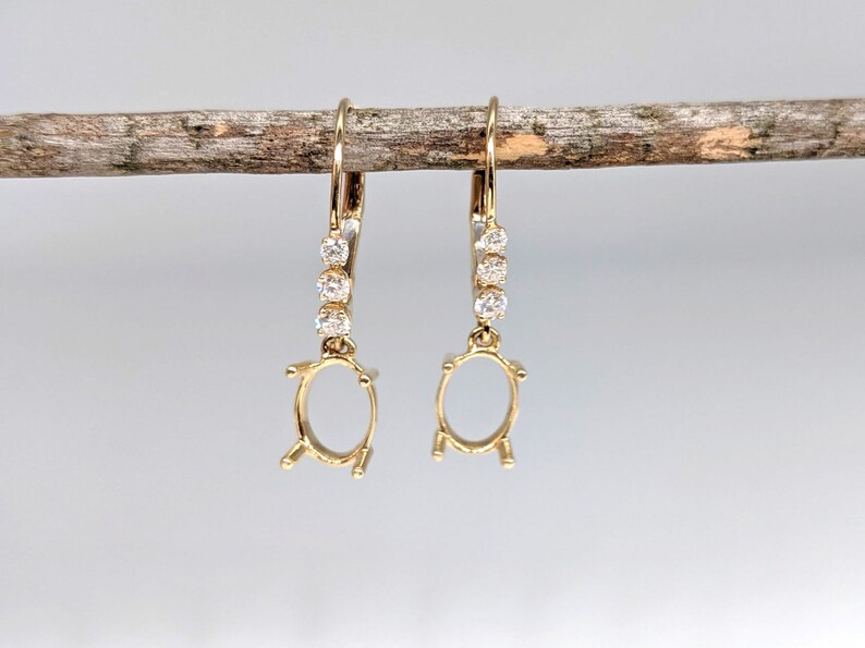 Diamond Studded Lever Back Earring Findings in 14k Yellow Etsy