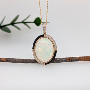 9.26 Carat Opal Pendant W Earth Mined Diamond Accents in 14k Solid Gold