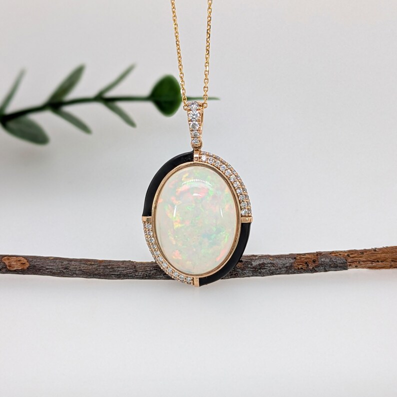 9.26 Carat Opal Pendant W Earth Mined Diamond Accents in 14k Solid Gold