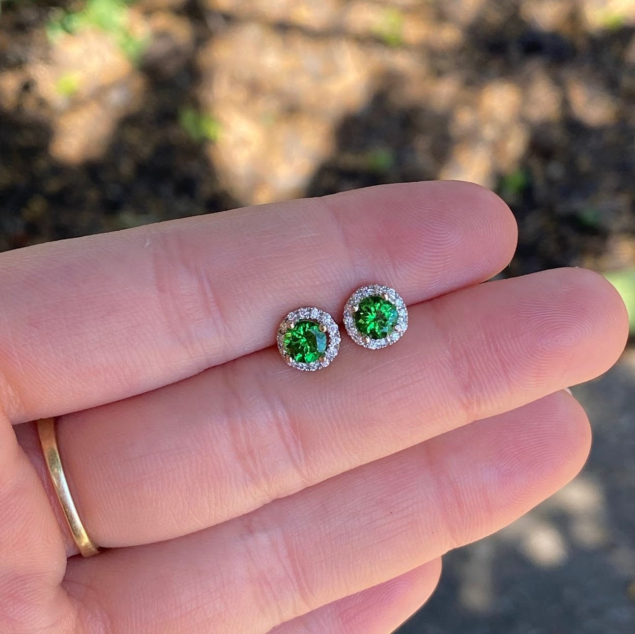 Vibrant Green Tsavorite Garnet Earrings in Solid 14K White Gold W