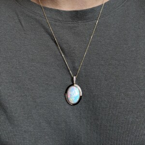 9.26 Carat Opal Pendant W Earth Mined Diamond Accents in 14k Solid Gold
