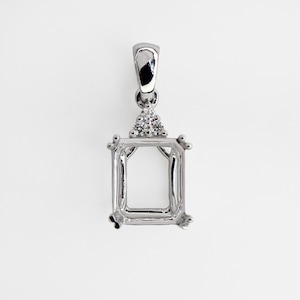 Elegant 14K Solid Gold Pendant Setting: Natural Diamonds, Custom | Emerald Cut 6x4mm 7x5mm 8x6mm 9x7mm 10x8mm 11x9mm 12x10mm 14x12mm 16x12mm