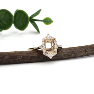 14K Solid Gold Vintage Ring Setting: Earth Mined Diamonds, Handcrafted Jewelry | Emerald Cut  7x5mm 8x6mm 9x7mm 10x8mm