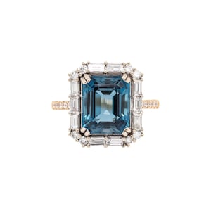 11x9mm 5.45cts London Blue Topaz and Earth Mined Diamonds Ring in 14k Dual Gold