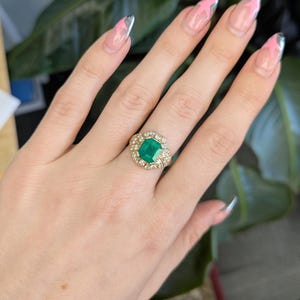 Gia Certified 2.0cts Colombian Emerald Diamond Ring in 14k Gold | Emerald Cut 9x7mm image 2