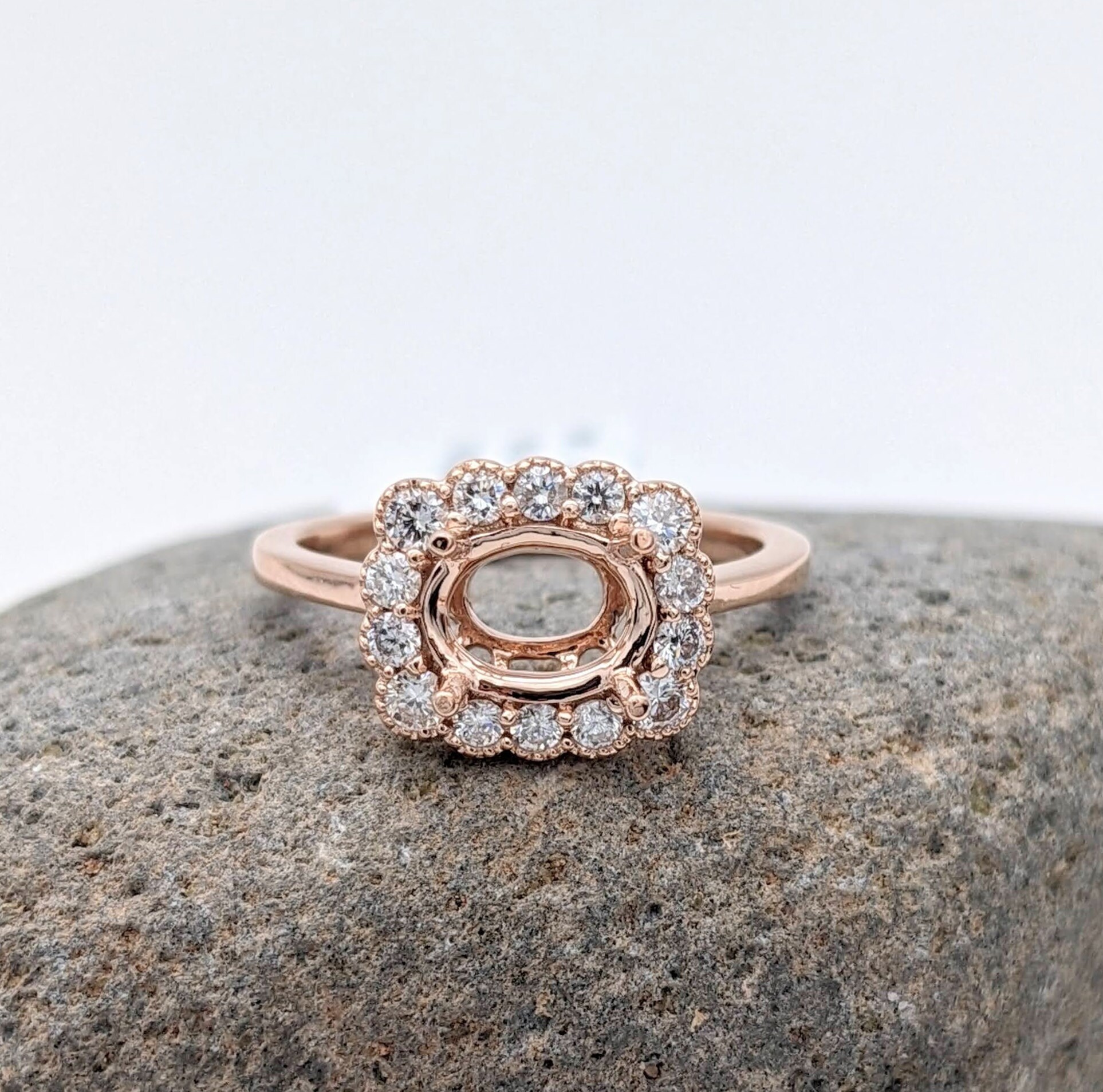 Eastwest Halo Engagement Ring Semimount Oval 7x5mm in 14k Etsy