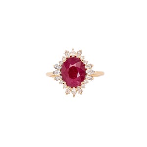 Heirloom Jewelry - 3.12cts Burma Ruby Ring w Earth Mined Diamonds in 14k Solid Gold | Oval Shaped | 10x8mm | Best For Anniversary Gift image 1
