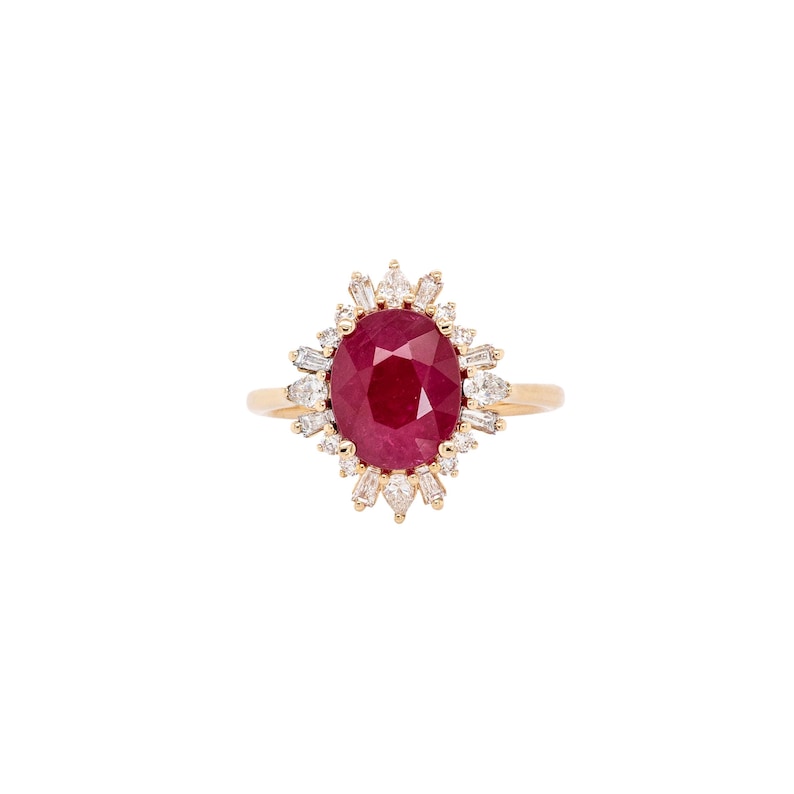 Heirloom Jewelry - 3.12cts Burma Ruby Ring w Earth Mined Diamonds in 14k Solid Gold | Oval Shaped | 10x8mm | Best For Anniversary Gift image 1