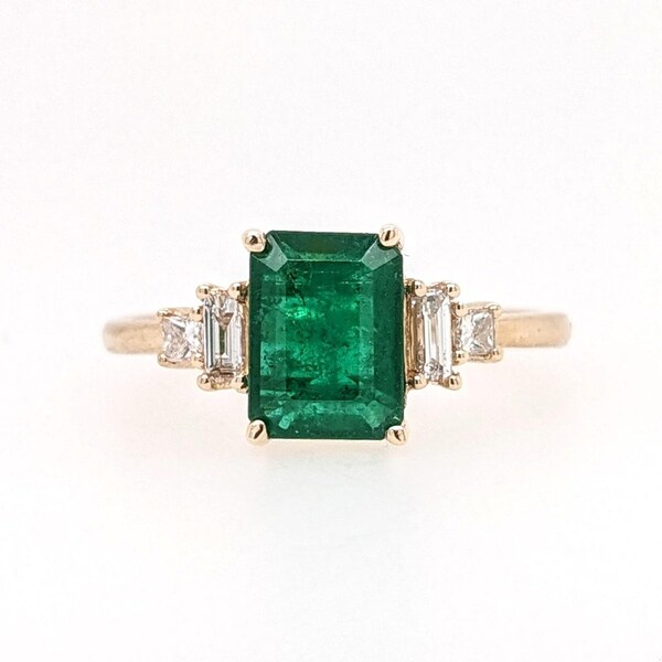 Classic Emerald Ring w Natural Earth Mined Diamond Accents in Solid 14k Yellow Gold || Emerald Cut 8x6mm || May Birthstone || Customizable