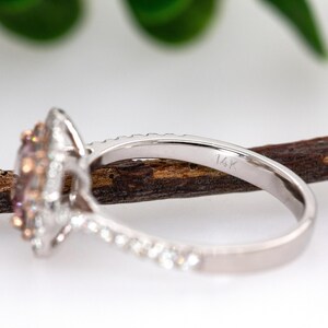 Cor De Rosa Morganite Double Diamond Halo Ring in Solid 14k White Gold | Cu 6mm