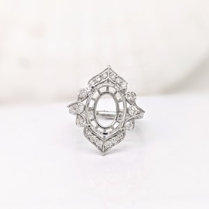 Pretty Oval Center Stone Ring Setting in Solid 14k White, Yellow and Rose Gold with Natural Diamond Accents | Oval 8x6mm | Single Halo