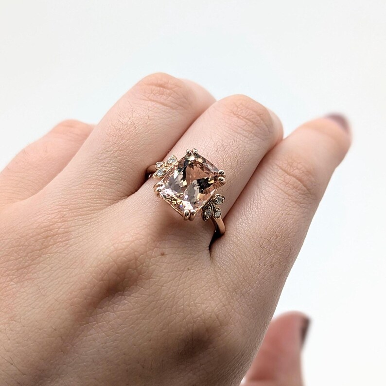 4.15cts Cor De Rosa Morganite Ring W Natural Diamond Accents in 14k Solid Gold