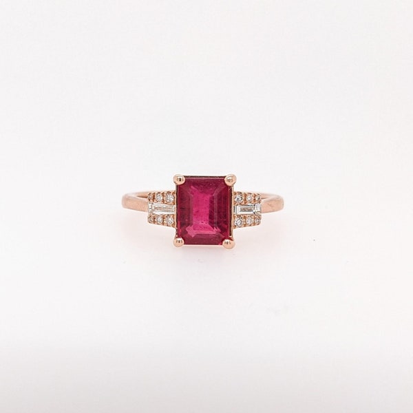 Pigeon Blood Red Ruby Ring in 14k Rose Gold With Natural Diamond Accents | EM 8x6mm