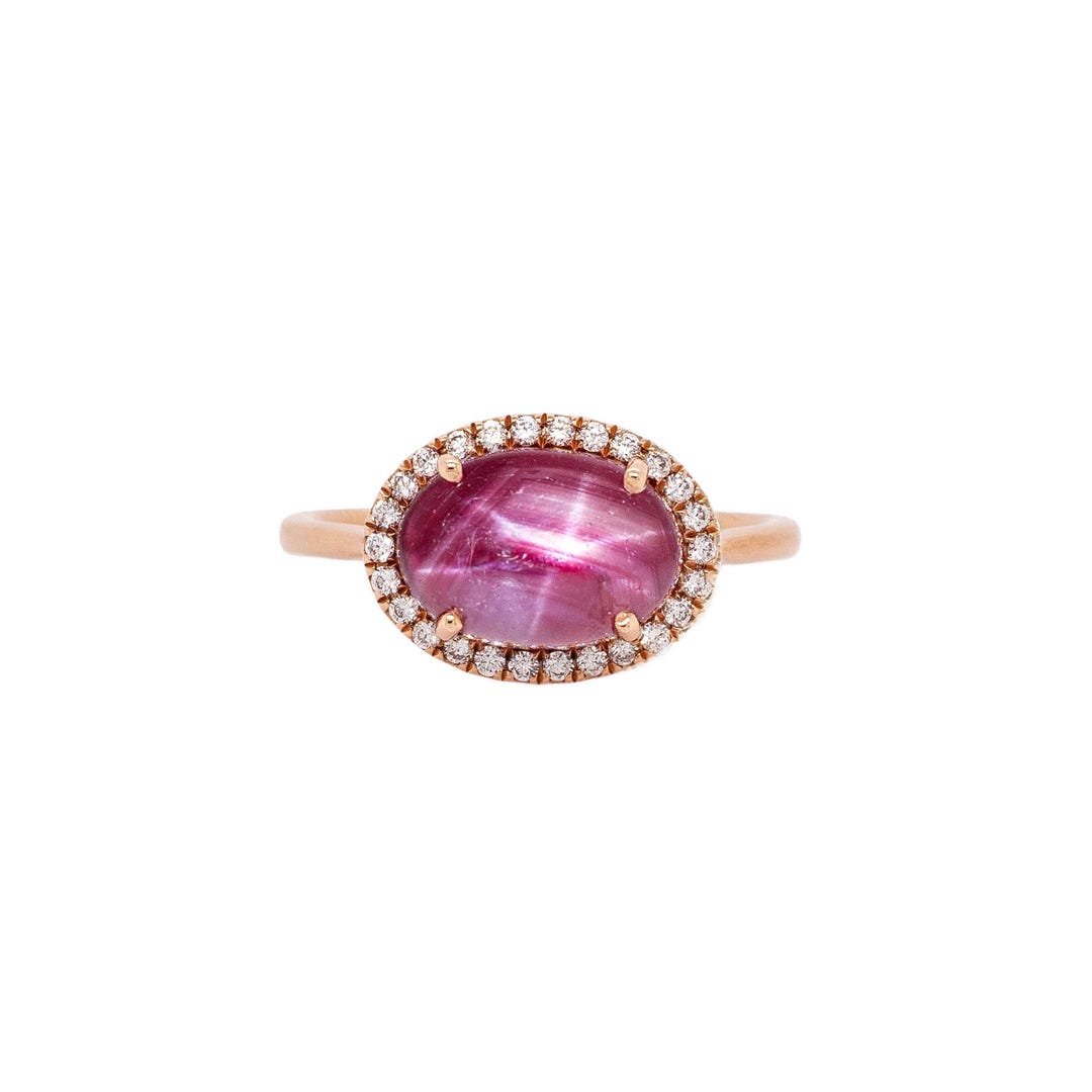 3.8cts Star Ruby Ring With Natural Diamonds Halo: 14k Solid Rose Gold ...