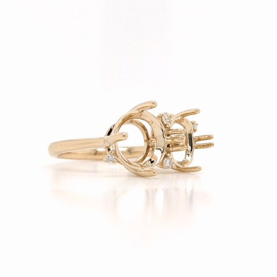 Two Stone Ring Semi Mount w Natural Diamonds | 2 Birthstone Ring 7x5mm 8mm | 'Toi et Moi' 'Forever Us' Mount | Solid 14K Gold | Customizable