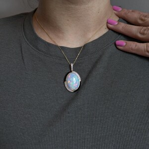 9.26 Carat Opal Pendant W Earth Mined Diamond Accents in 14k Solid Gold