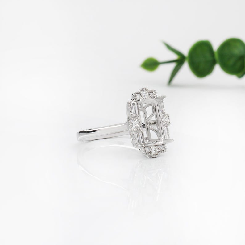 Vintage Inspired Ring Setting W Natural Round & Baguette Diamond ...