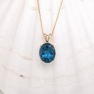 Solitaire London Topaz Pendant in 14K White, Yellow or Rose Gold | Oval 10x8mm | Blue Gemstone | Daily Necklace | December Birthstone |